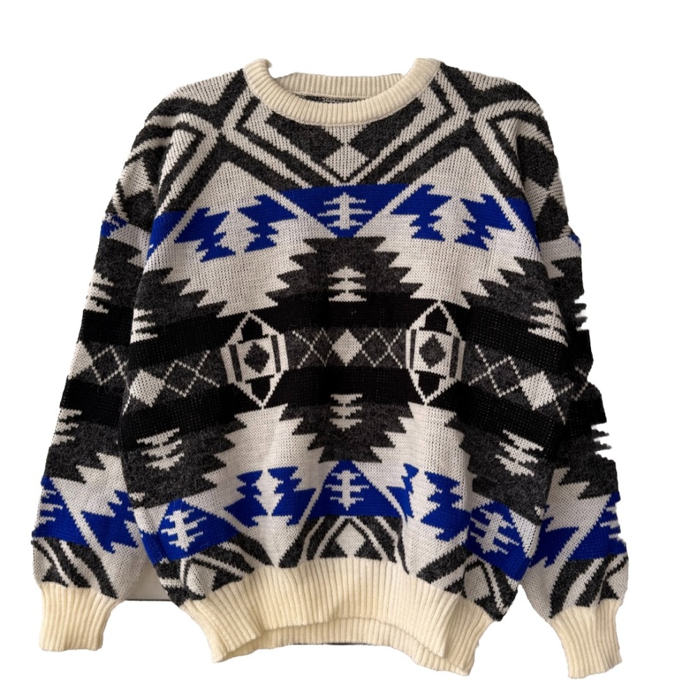 Vintage Aztec Geo Southwestern Geometric Acrylic Knit Sweater Nordic Native L